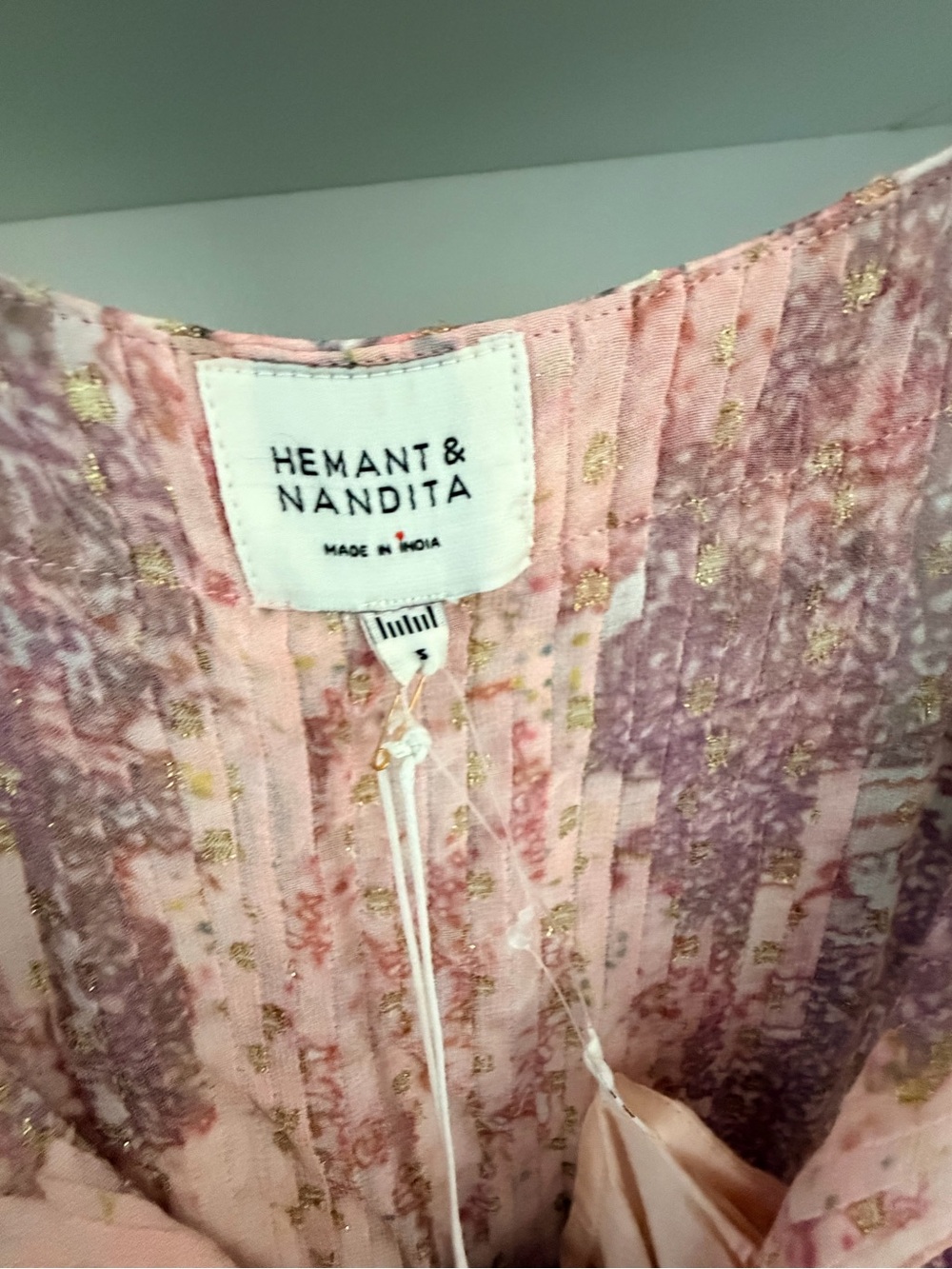 HEMANT & NANDITA Pink Lace Overlay Kaftan Dress - Picture 5 of 6